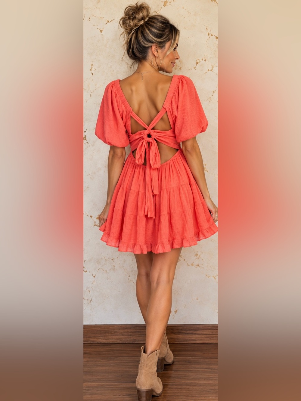 Free People Perfect Day Open Back Mini Dress Coral Pink XS